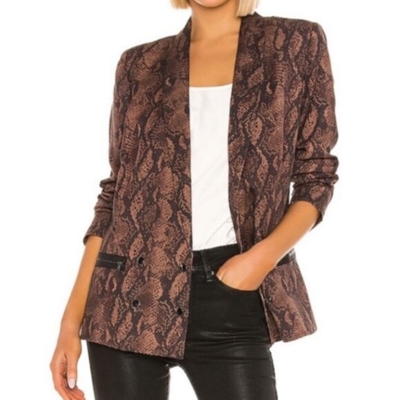 PAIGE Karissa Snake Print Blazer Brown Black Double-Breasted Size L - Picture 1 of 16